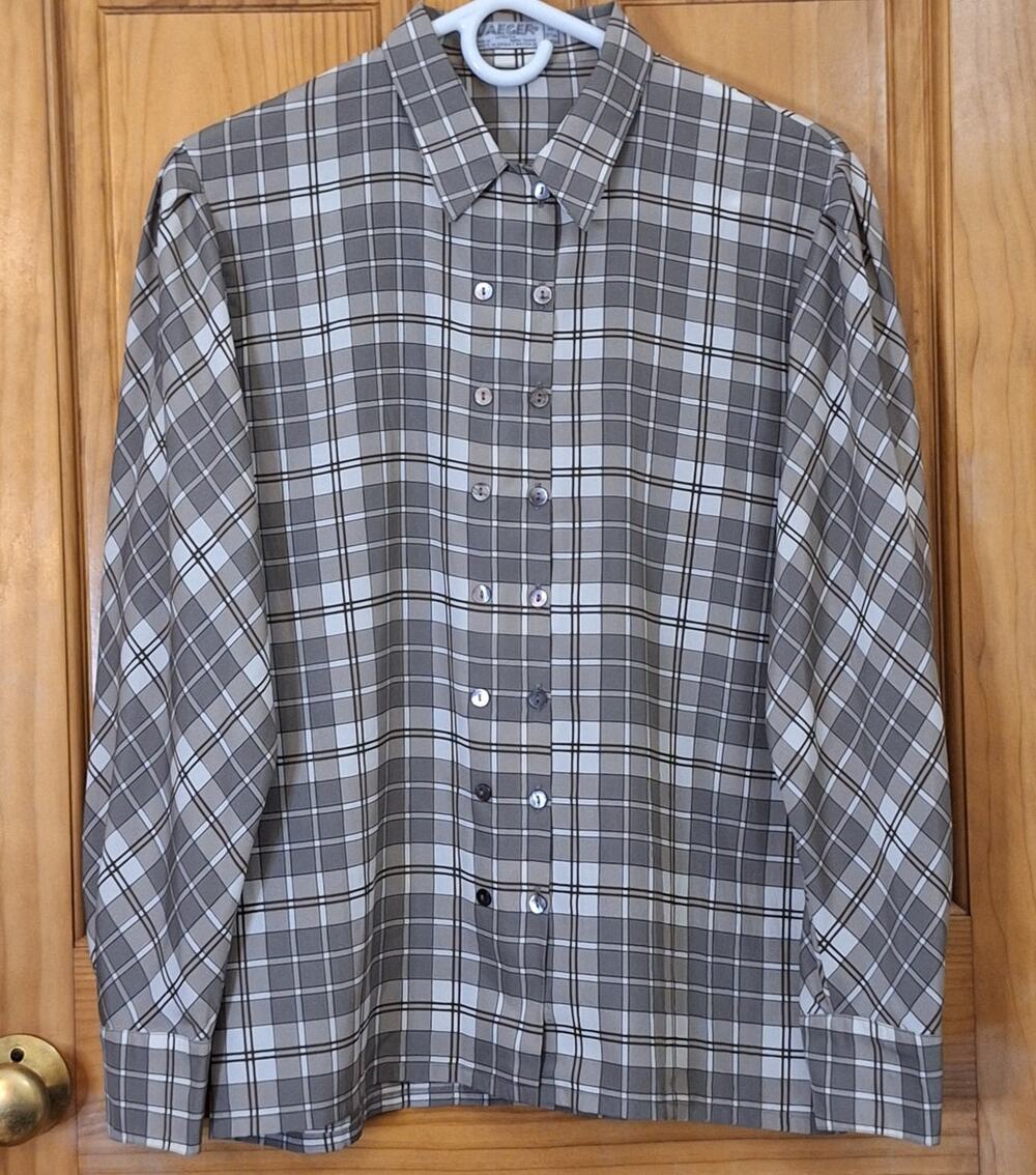 Jaeger Shirt Women's Medium Vintage Preppy Plaid Light Academia Regency Regal